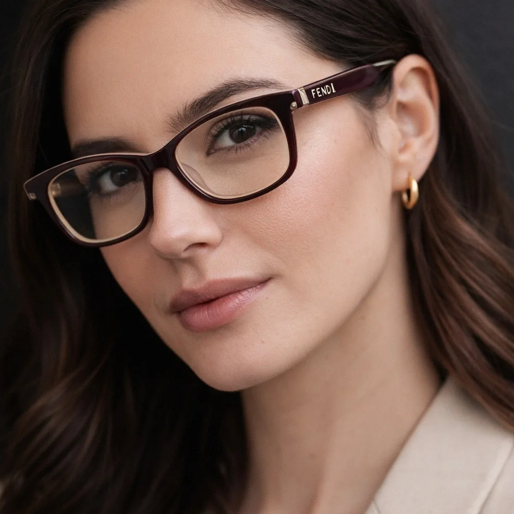 Fendi FF0256 Acetate Eyeglasses Burgundy Ivory 52-18-140 New Authentic